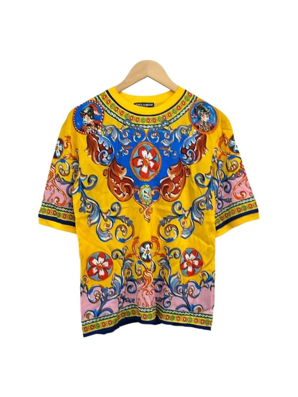 Dolce & Gabbana Short Sleeve Top S Dark Yellow Blue Multi Crew